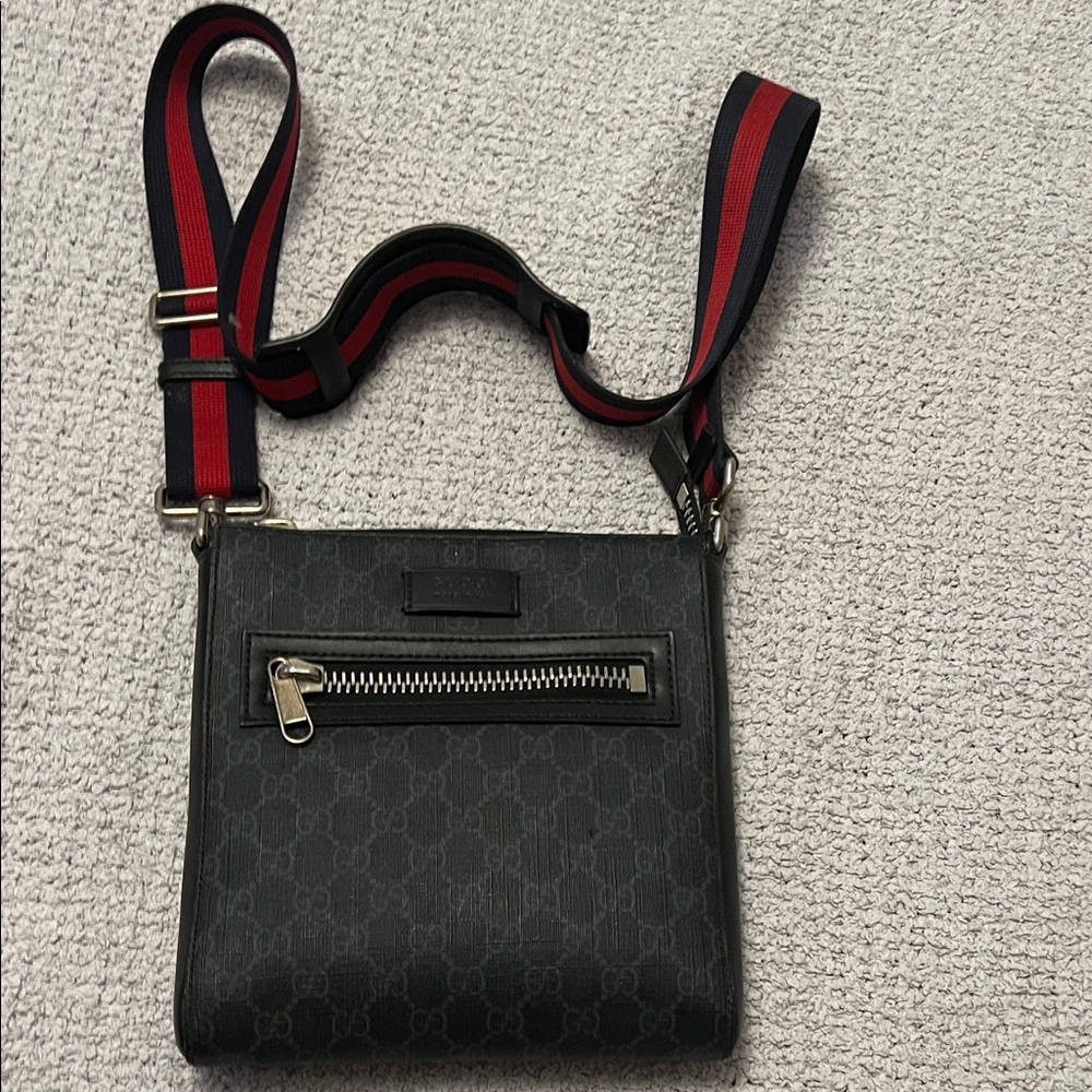 Gucci Black Monogram Messenger Bag with Red-Black Web Strap. 👀I’ll take OFFERS🥰